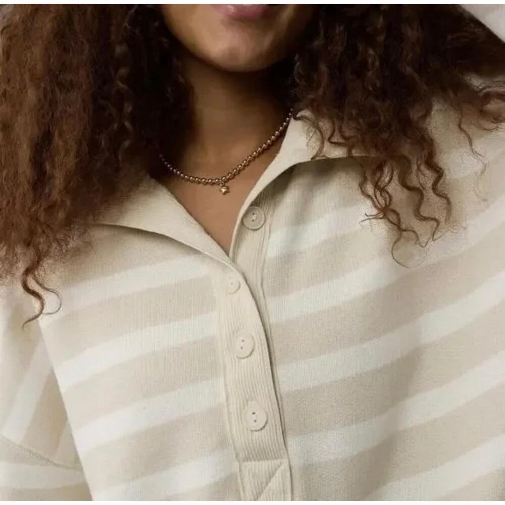 AE Big Hug Henley Sweatshirt Striped Neutral Oversized Small Cozy - Picture 3 of 13